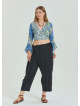 Adjustable Waist Black Women's Plus Size Trousers with Rope Detail 4622